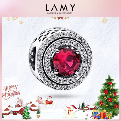 Charm bạc LAMY Đá tròn đỏ rực rỡ Red Sparkling Levelled Round 1226