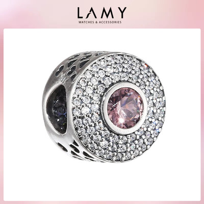 Charm bạc LAMY Đá tròn pha lê hồng Blush Pink Crystal 1235