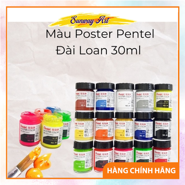 Màu Poster Pentel 30ml  Nội địa Đài loan– Bán Lẻ Từng Màu, Chất Màu Đậm Nét, Lên Chuẩn,  Dụng Cụ Học Mỹ Thuật