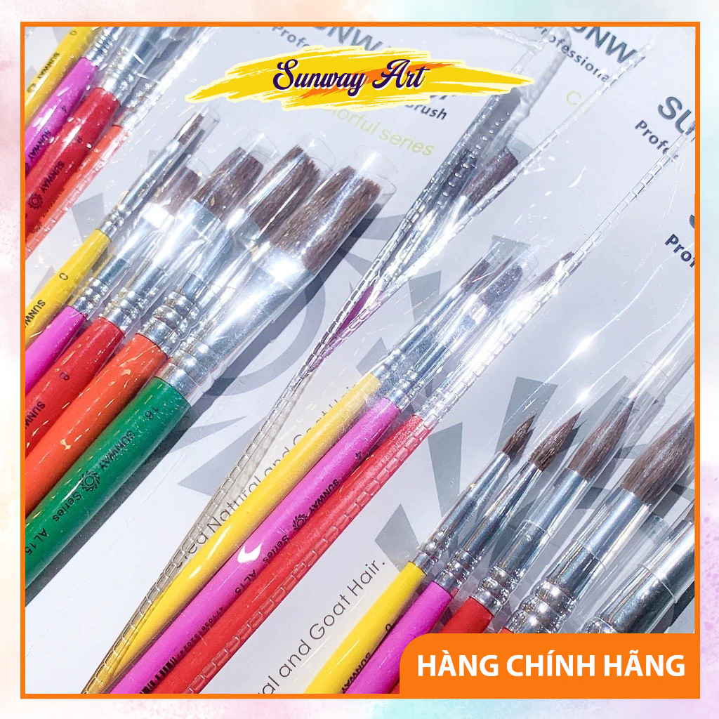 Bộ 5 bút cọ vẽ màu nước,acrylic lông tự nhiên sunway AL15,AL16
