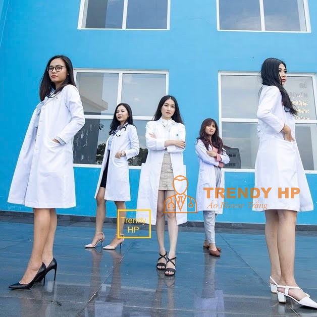 Áo Blouse trắng nữ dài tay áo blouse bác sĩ, dược sĩ, phòng thí nghiệm
