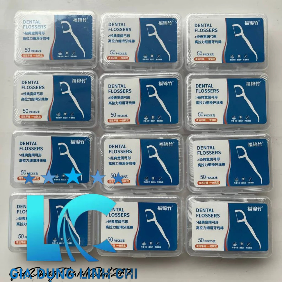 [Hộp 50pcs]Combo 12 Hộp 600 Tăm Chỉ Nha Khoa vệ sinh chăm sóc răng miệng