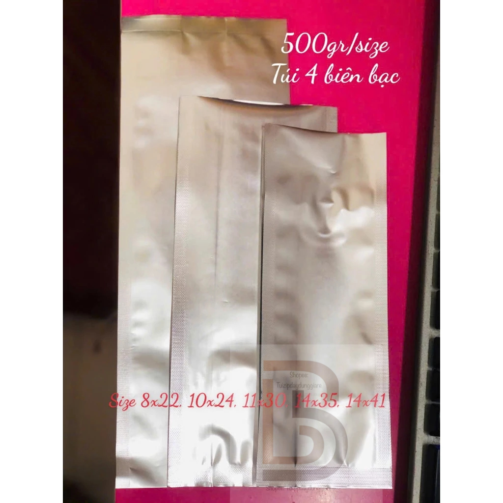 [500gr/size] túi cafe 4 biên màu bạc, đựng trà, cafe