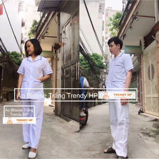 Bộ quần Áo blouse trắng điều dưỡng nam nữ cộc tay, dài tay có viền xanh - áo blu y tá có viền xanh