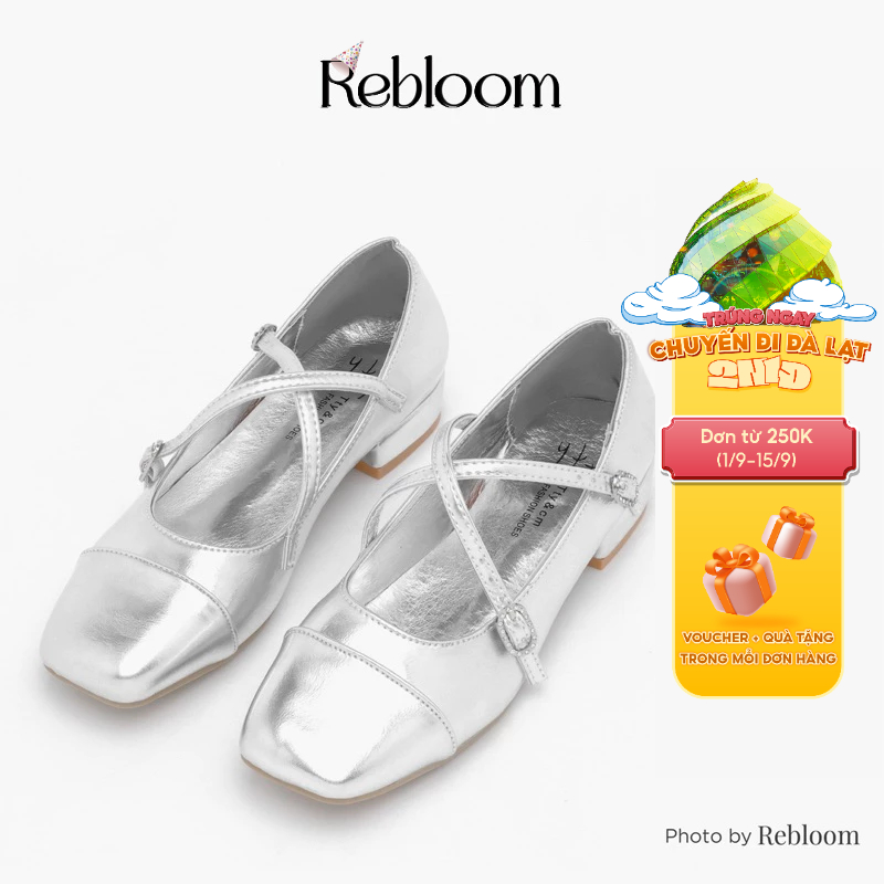 Giày búp bê nữ mũi vuông, giày bệt nữ quai chéo phong cách tiểu thư Rebloom lolita - RD122