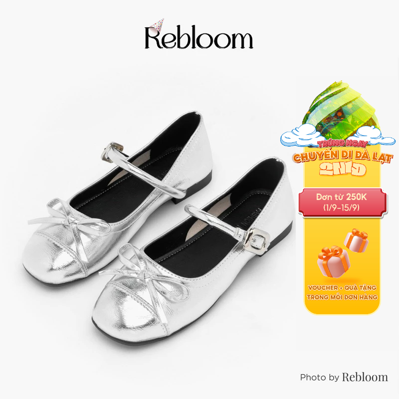 Giày nữ Rebloom, giày búp bê nữ đế bệt quai chun co dãn hai màu đen và bạc - R2082