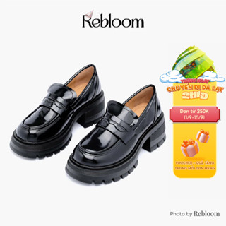 Giày loafer nữ Rebloom đế răng cưa cao 6.5cm phiên bản da bóng cao cấp siêu xinh