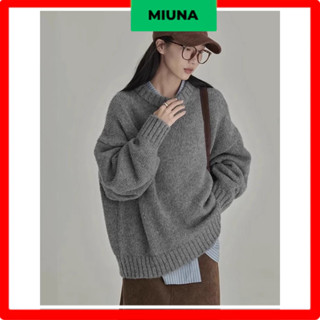 [CÓ FREESHIP] Áo len basic Miuna form rộng cổ tròn, Áo len trơn Hàn Quốc ngọt ngào