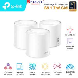 Bộ phát wifi 6 TP-Link Deco X60 3-Pack (Chuẩn AX/ AX5400Mbps/ 4 Ăng-ten ngầm/ Wifi Mesh/ Dưới 100 User)