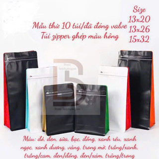 {Mẫu thử 10 túi/đóng valve} Túi zipper 8 cạnh đựng cafe/xanh ngọc/xanh rêu/xanh dương/đỏ/vàng/đồng...
