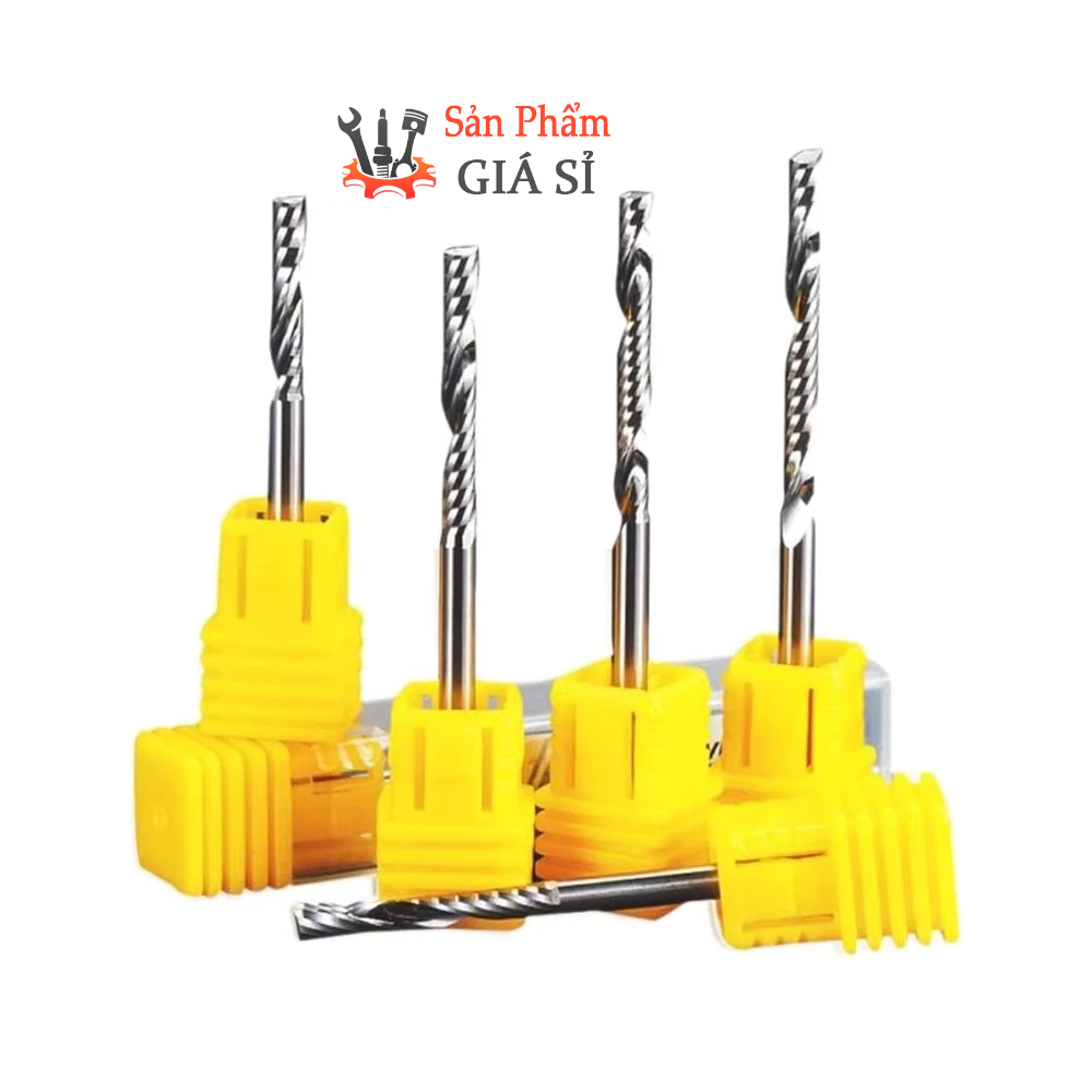 Mũi dao phay 1 me xoắn CNC 3.175mm x 22mm hàng nhập vào đế vàng giá thành rẻ cắt Mica, Alu, gỗ, HDF,
