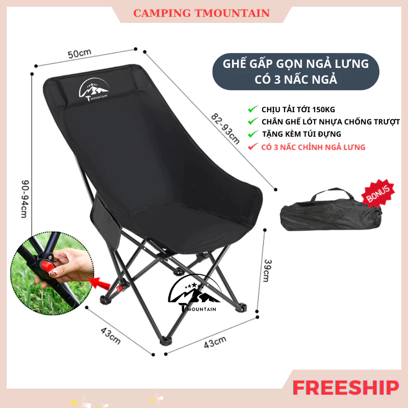 Ghế Camping Gấp Gọn Ngả Lưng Tmountain Chịu Lực Cao Cấp Dã Ngoại Du Lịch Ngoài Trời Nhỏ Gọn