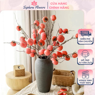 Cành Quả Hồng Giả 9 Quả Tròn Sephera Flower 90cm, Cành Quả Giả Cắm Bình Hoa Để Bàn Trang Trí Nhà Cửa