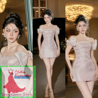 VÁY KIM SA HỒNG NHẠT PHỐI TAY NƠ TRỄ VAI 150824