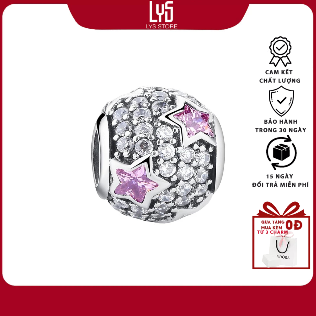Charm Bạc Lys ngôi sao đính đá The Stars Pink Sterling Silver Bead 1230 - Charm Bạc S925 cao cấp