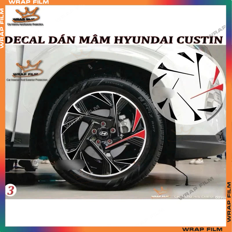 Decal dán mâm xe Hyuhdai Custin ( bộ 5 bánh)