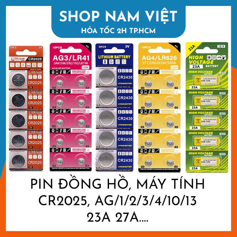 [Bán Theo Vỉ] Pin Đồng Hồ, Máy Tính Các Loại (CR2025, AG1/3/5/10/13, LR41/44/626, 23A/27A)