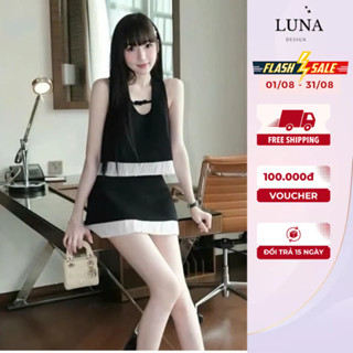  Set Đồ Hot Girl Luna Design Áo Kiểu Sát Nách Đính Nơ Giữa Cổ Kèm Chân Váy Chữ A Phối Bèo Đi Tiệc Dạo Phố Sang Chảnh 
