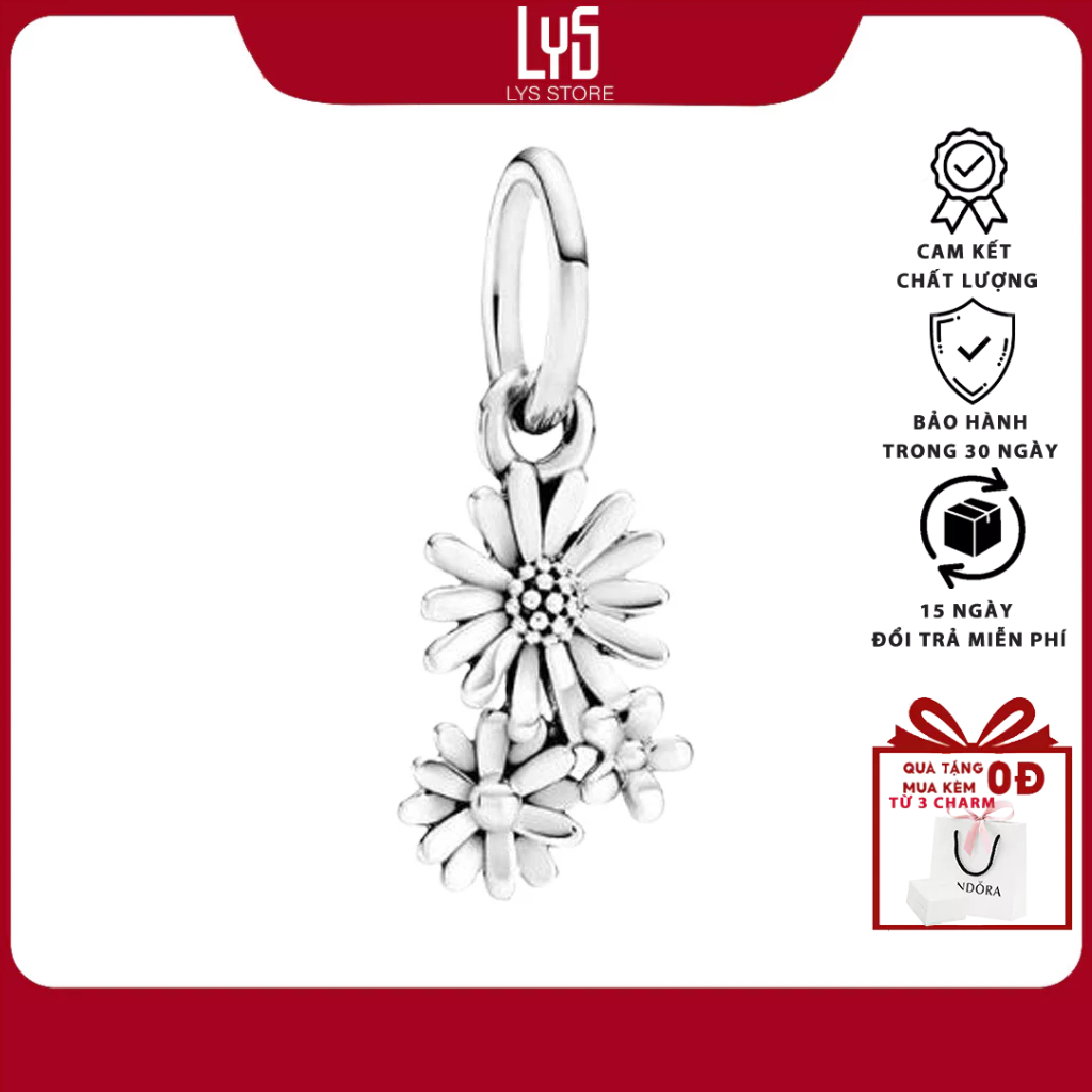 Charm Bạc Lys ba bông hoa cúc Daisy Flower Bouquet Dangle 1178 - Charm Bạc S925 cao cấp