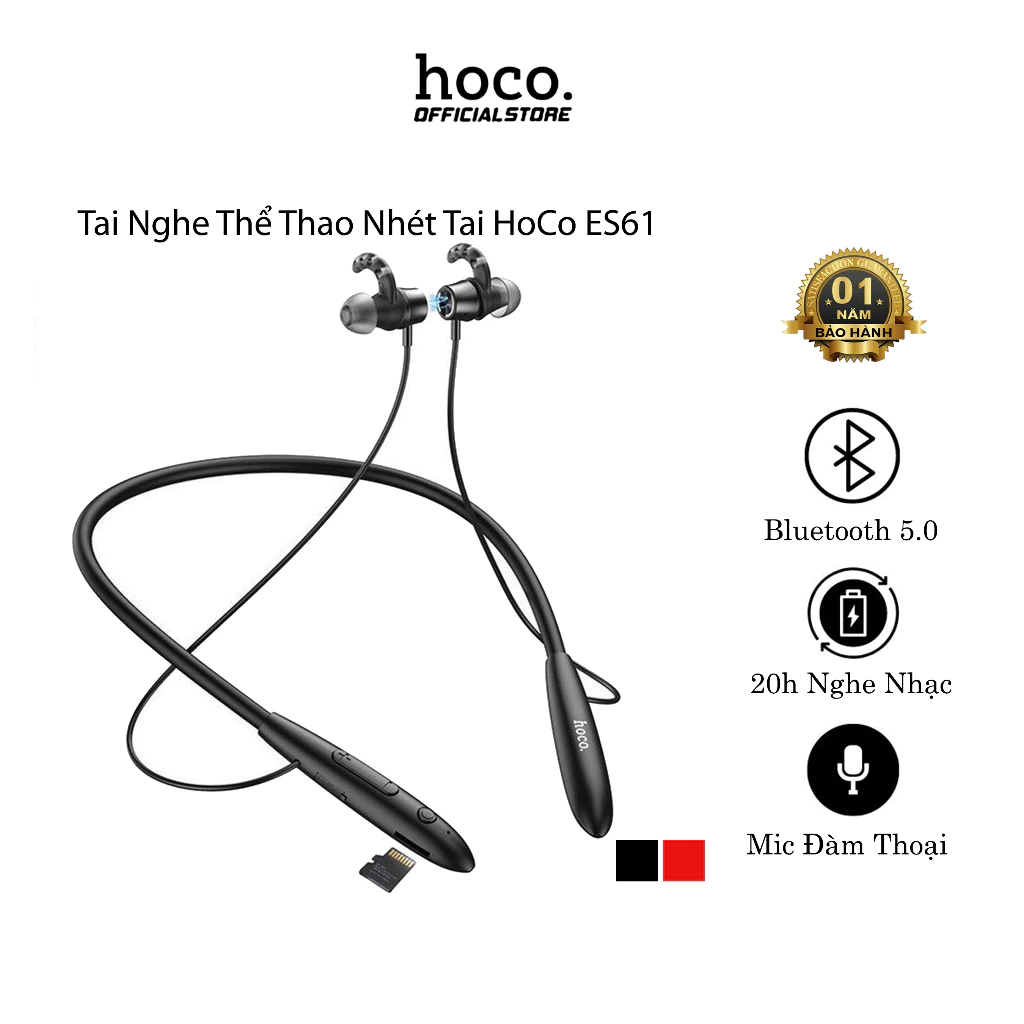 Tai Nghe Thể Thao Đeo Cổ HoCo ES61, Bluetooth 5.1, Micro Đàm Thoại, 20h Nghe Nhạc, Âm Thanh Trong Tr