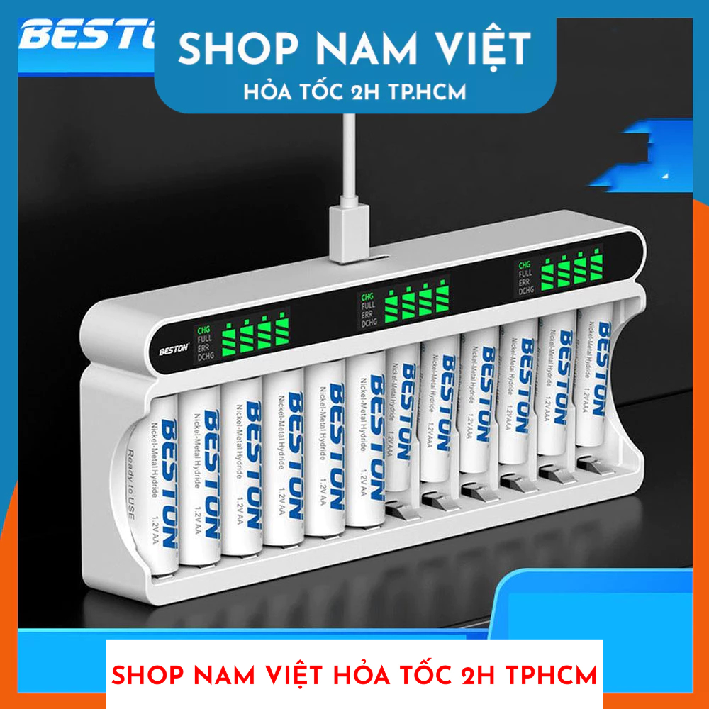 Sạc 12 Pin Beston AA/AAA C9025L - Sạc Nhanh Tự Ngắt, Hiển Thị Dung Lượng