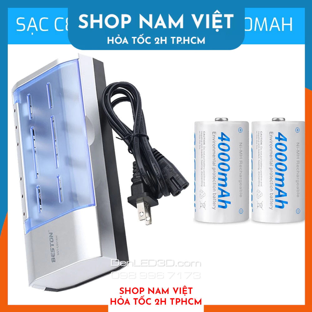Combo Pin Sạc Beston Cỡ C/D 4000/5000mAh Kèm Sạc C821BW