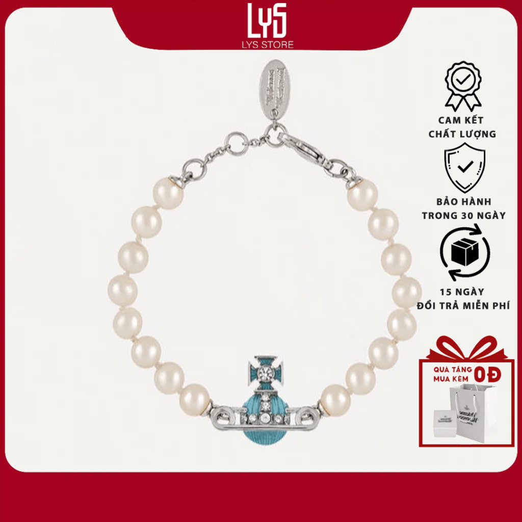 Vòng tay Lys Aqua Blue Kitty Pearl Bracelet Silver 2051