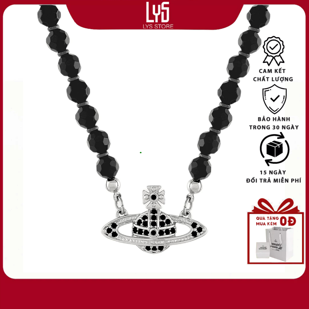 Dây chuyền nữ Lys  Messaline Pearl Choker Black Silver Necklace 6216