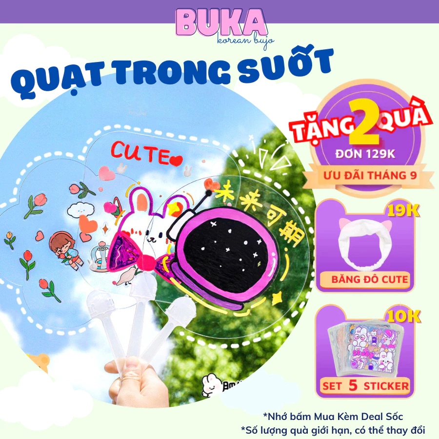 Quạt Nhựa Trong Suốt Buka Cho Bé Vẽ, Trang Trí Thủ Công Bằng Màu Acrylic