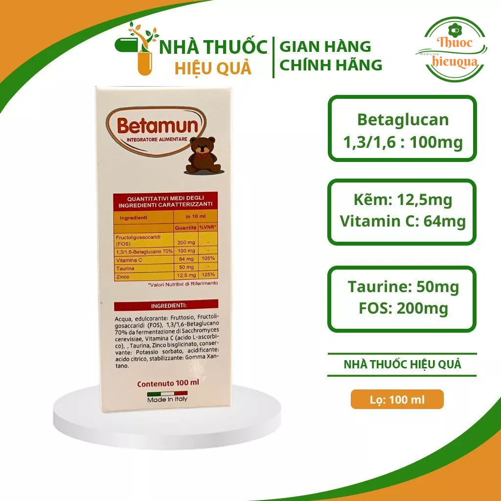 Betamun I Siro ăn ngon, tăng sức đề kháng xuất xứ từ Italia I Chứa Beta Glucan chiết xuất từ nấm men hiệu quả cao