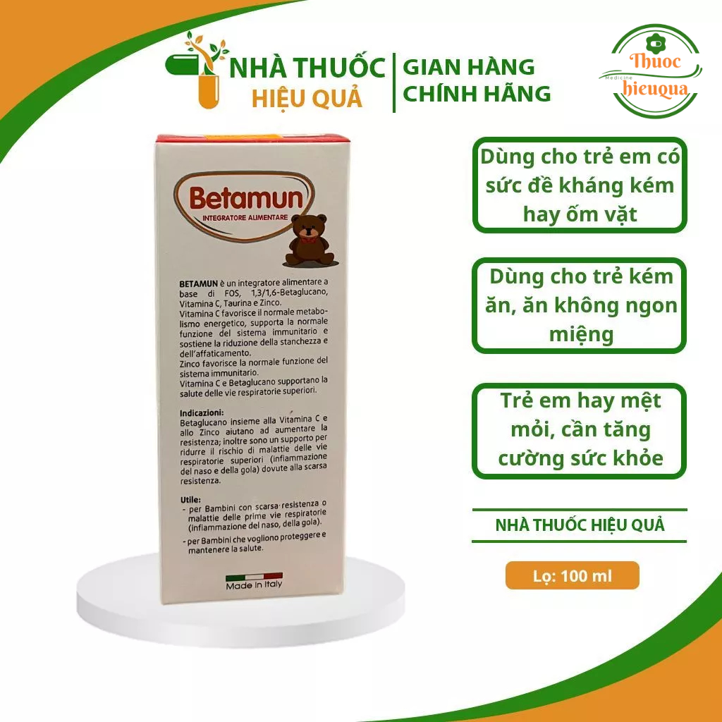 Betamun I Siro ăn ngon, tăng sức đề kháng xuất xứ từ Italia I Chứa Beta Glucan chiết xuất từ nấm men hiệu quả cao
