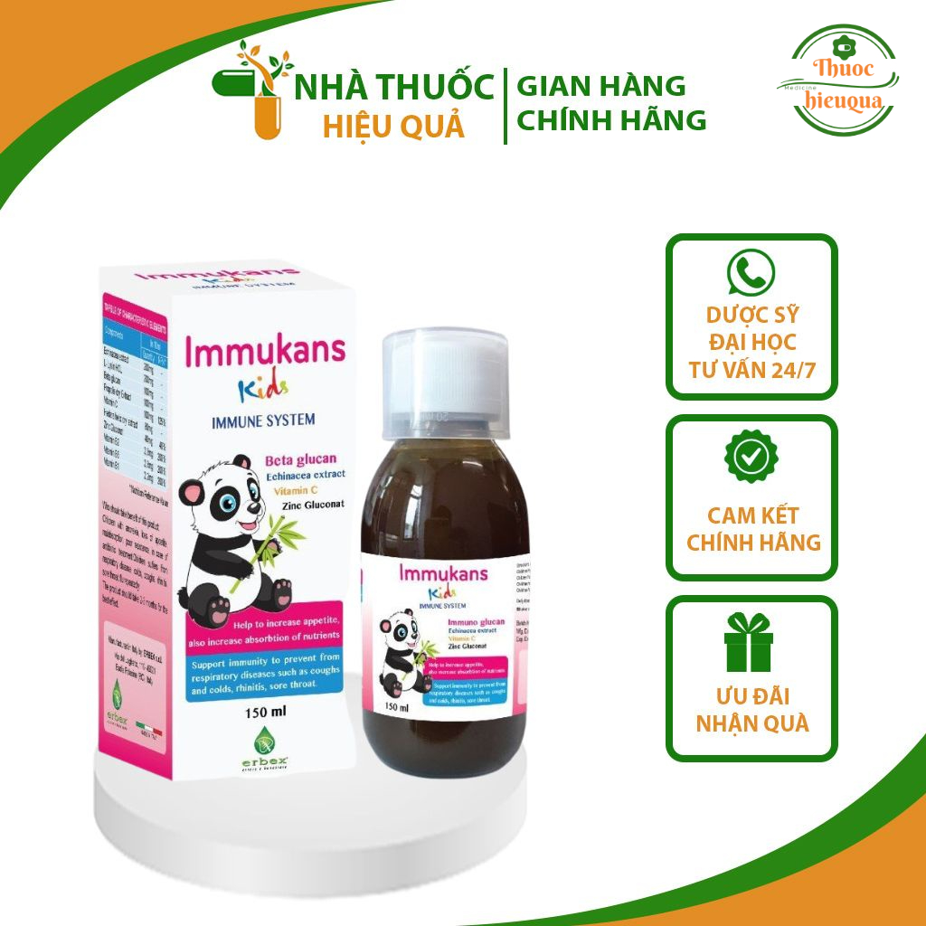 IMMUKANS KIDS Siro Ăn Ngon Và Tăng Sức Đề Kháng Cho Bé 150ml I Chính hãng Italia I thuochieuqua