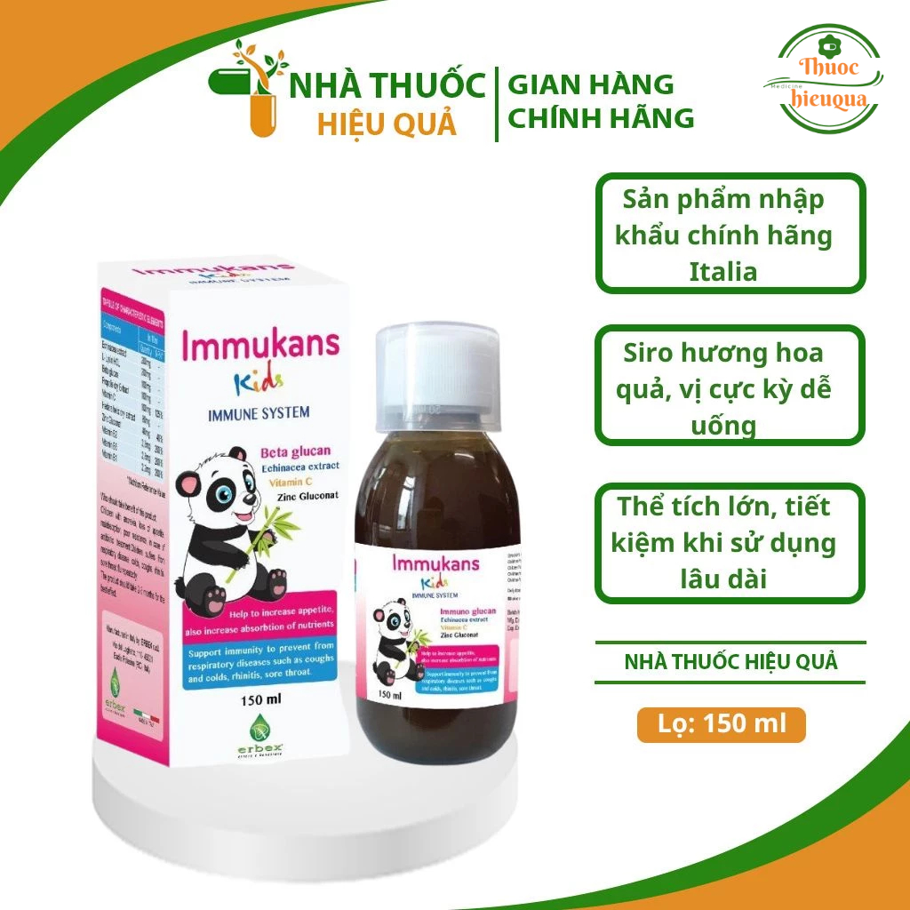 IMMUKANS KIDS Siro Ăn Ngon Và Tăng Sức Đề Kháng Cho Bé 150ml I Chính hãng Italia I thuochieuqua