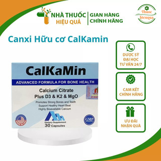 Calkamin I Bổ sung Canxi hữu cơ nhập khẩu Mỹ I Chứa Canxi, D3, K2, Mg giúp xương răng chắc khỏe.thuochieuqua.Hộp 30 viên