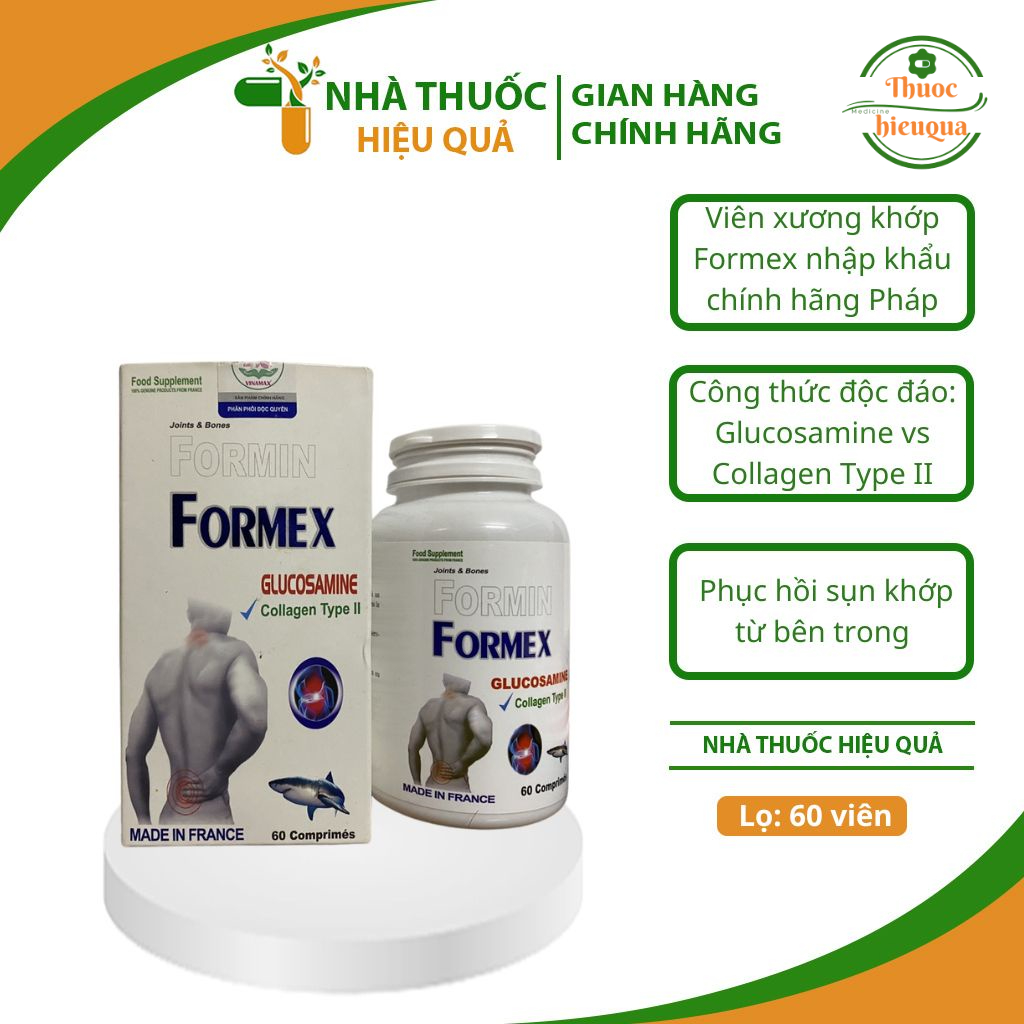Viên Xương Khớp Formex Glucosamin + Collagen Type 2, Hộp 60 viên I Nhập khẩu Pháp I Hỗ trợ đau khớp, tê bì chân tay