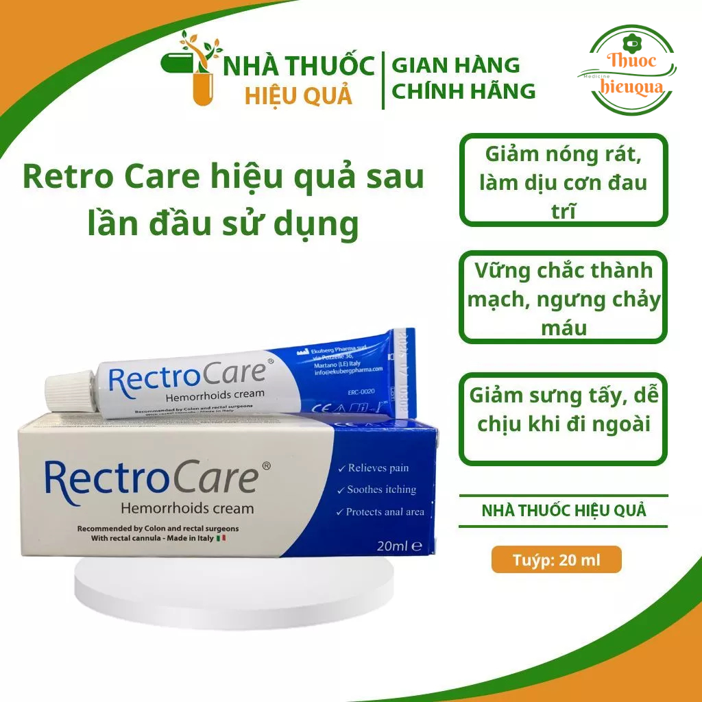 Kem bôi trĩ RECTRO CARE I Nhập khẩu Italia I Giảm cảm giác đau rát, chảy máu do trĩ nội, trĩ ngoại I Tuýp 20 ml