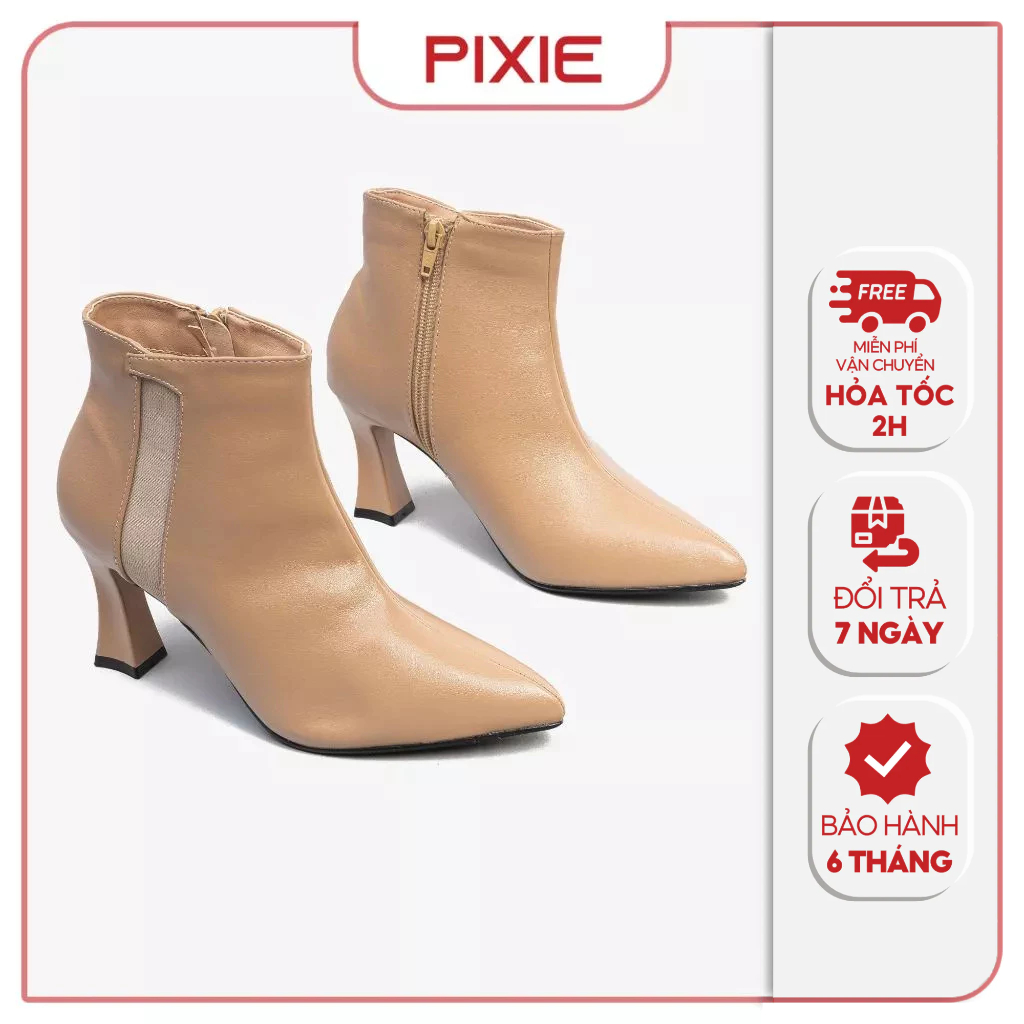 Boot Cao Gót Nữ 7cm Khóa Kéo Phối Thun Pixie H244