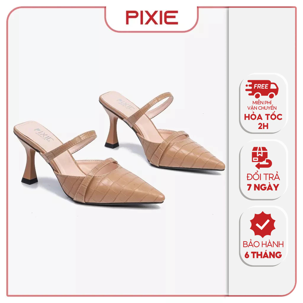 Giày Sục Cao Gót Nữ 7cm Da Giả Vân Pixie H121
