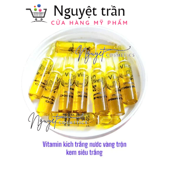 Ống vitamin kích trắng nước vàng nước đỏ trộn kem