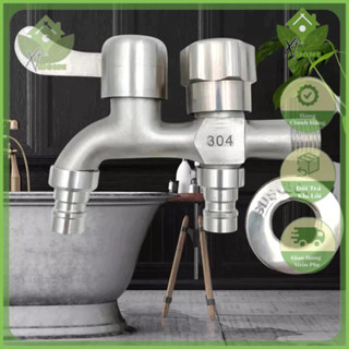 Vòi nước 2 đầu ra inox 304 không gỉ, Vòi nước 2 đầu cho máy giặt chia nước thành 2 cổng xả độc lập