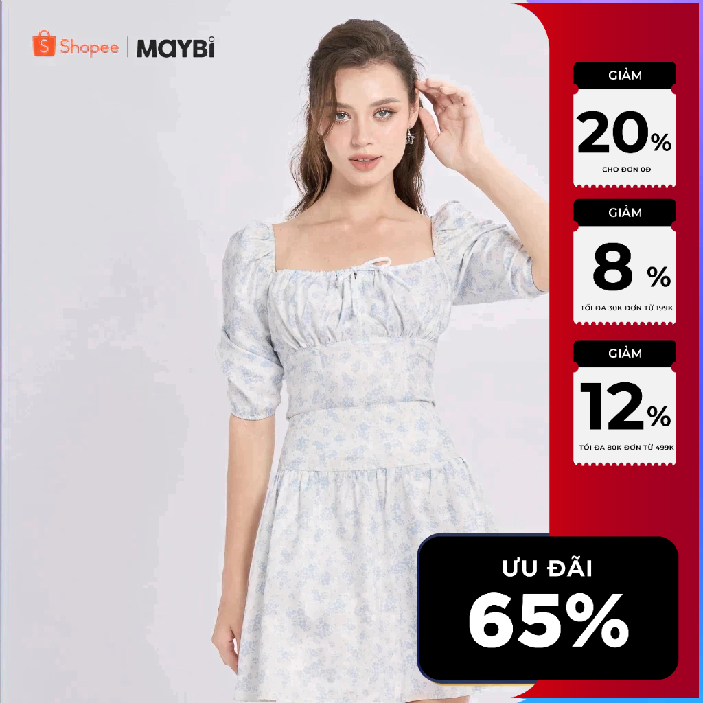 Chân váy mini xòe lụa in hoa Maybi