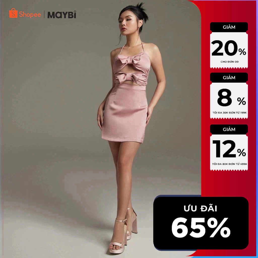 Đầm Maybi ôm lụa cup cutout phối nơ