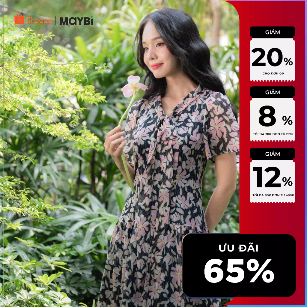 MAYBI Đầm mini xòe voan nhún