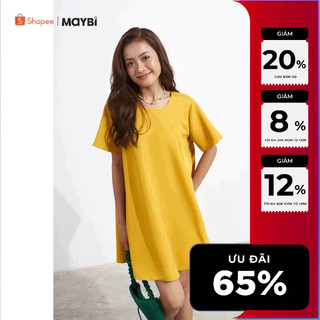 MAYBI Đầm form A lụa cotton tay ngắn