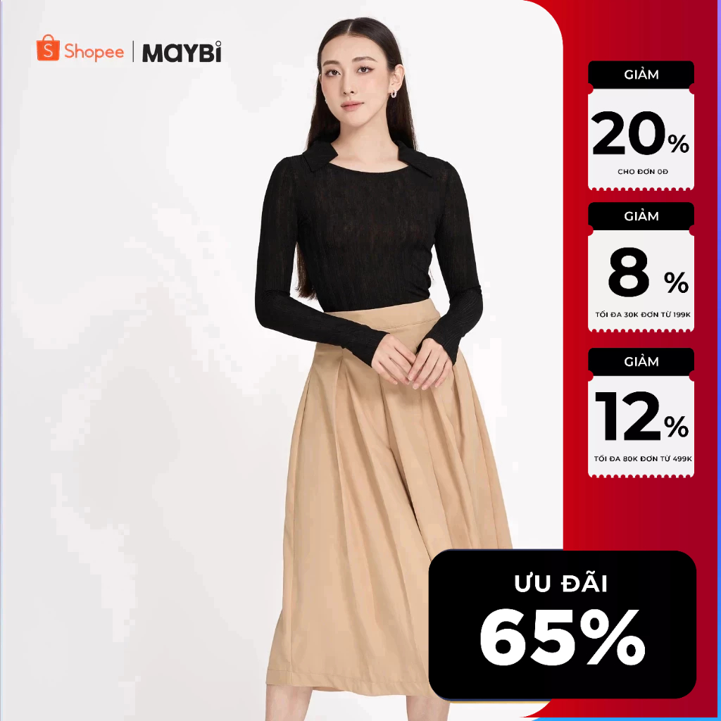 MAYBI Chân váy midi xếp ly