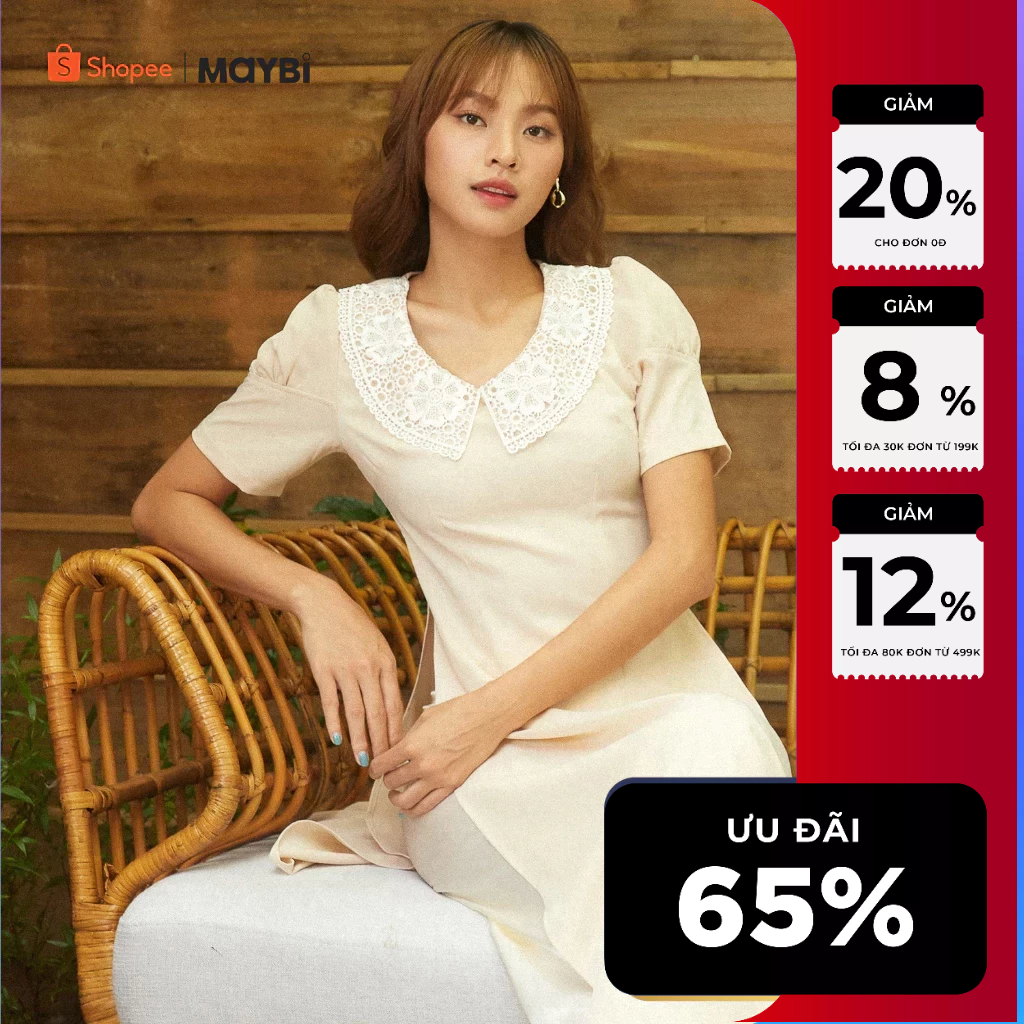 Áo dài Maybi ôm phối cổ ren trắng