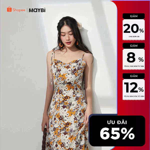MAYBI Đầm 2 dây midi rã cup