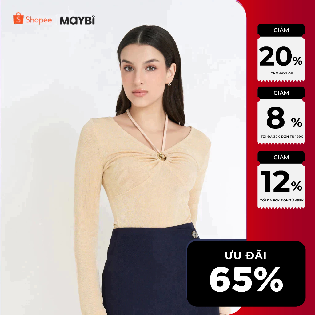 MAYBI Áo ôm thun ướt rút dây