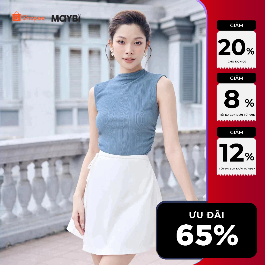 MAYBI Áo ôm thun sọc cổ lọ