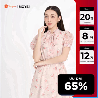 Đầm xòe voan dệt hoa phối nơ Maybi